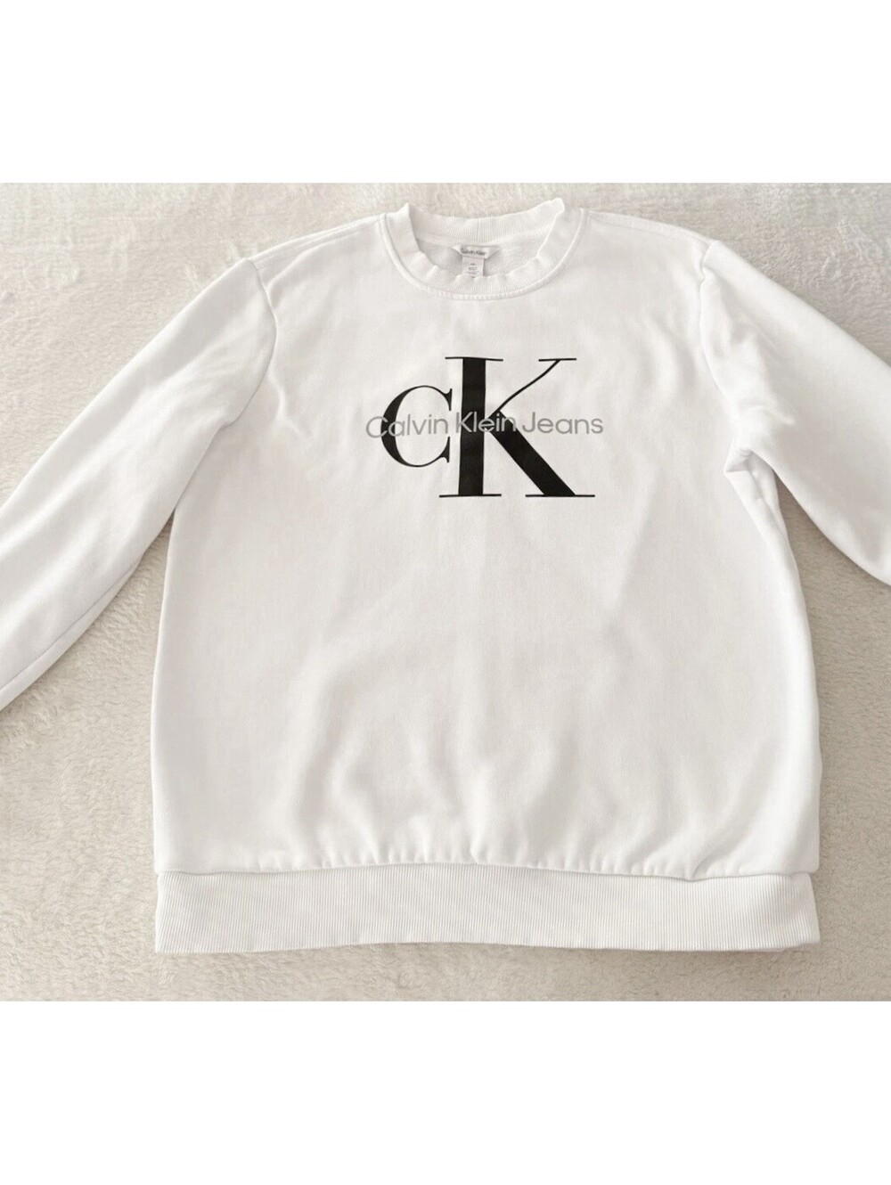 Calvin Klein CK Logo Sweatshirt Unisex Adult White Crewneck Men’s L